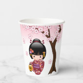桜こけし人形 – かわいい日本の芸者ガール 紙コップ (裏面)