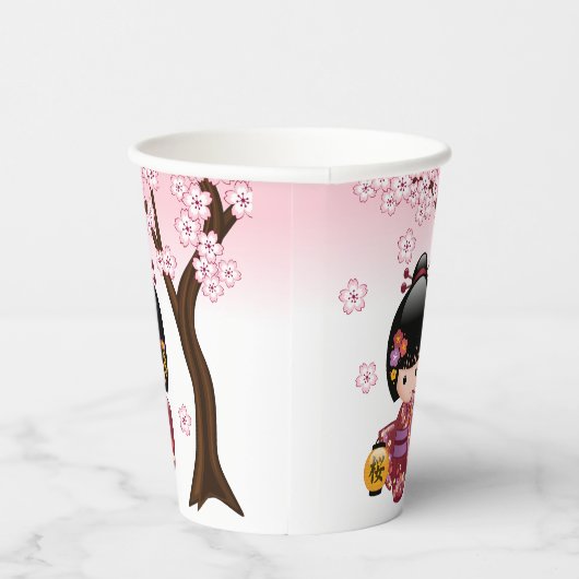 桜こけし人形 – かわいい日本の芸者ガール 紙コップ (右)