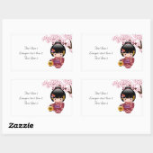 桜こけし人形 – かわいい日本の芸者ガール 長方形シール (シート)