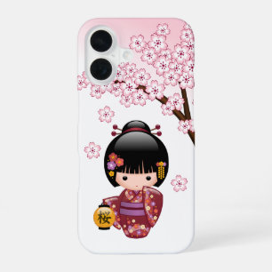 桜こけし人形 – かわいい日本の芸者ガール iPhone 16ケース