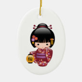 桜こけし人形 – かわいい芸者ガール セラミックオーナメント (正面)