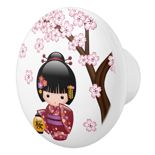 桜こけし人形-かわい日本のい芸者娘 セラミックノブ (右)