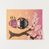 桜こけし人形 - 桃色の芸者さん タペストリー (正面(横))