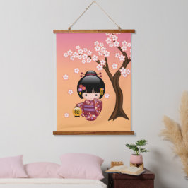 桜こけし人形 - 桃色の芸者さん 吊り下げ型タペストリー