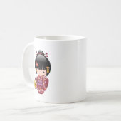 桜こけし人形 – 白いコーヒーの芸者娘 コーヒーマグカップ (正面左)