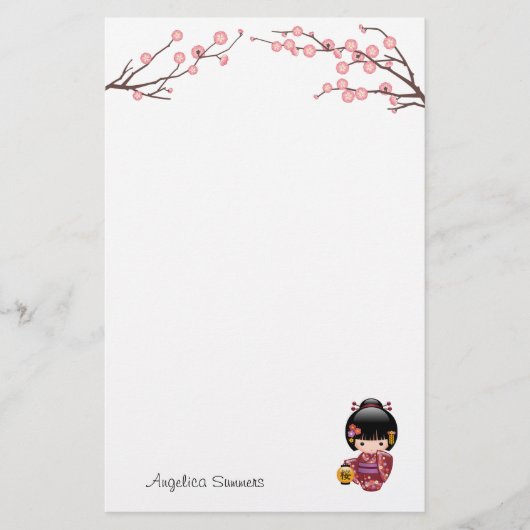 桜こけし人形 – 着物芸者ガール 便箋 (正面)