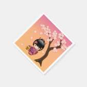 桜こけし人形 – 芸者ガールオンピーチ スタンダードカクテルナプキン (角)