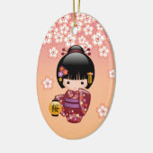 桜こけし人形 – 芸者ガールオンピーチ セラミックオーナメント (左)
