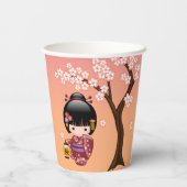 桜こけし人形 – 芸者ガールオンピーチ 紙コップ (裏面)