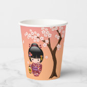 桜こけし人形 – 芸者ガールオンピーチ 紙コップ (正面)