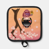 桜こけし人形 – 芸者ガールオンピーチ 鍋敷き (正面)