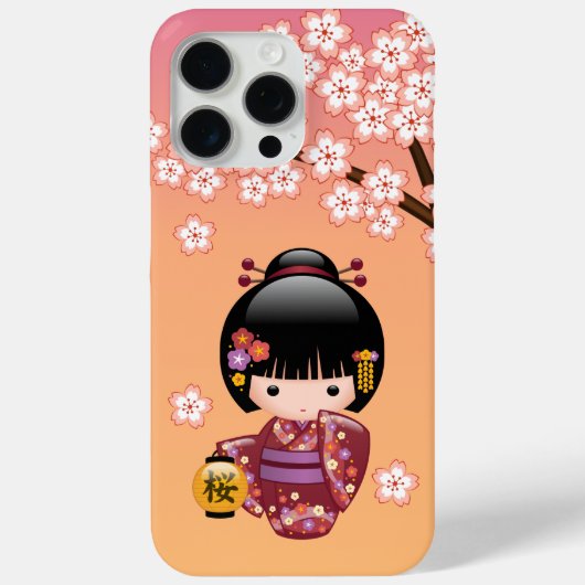 桜こけし人形 – 芸者ガールオンピーチ Case-Mate iPhoneケース (裏面)