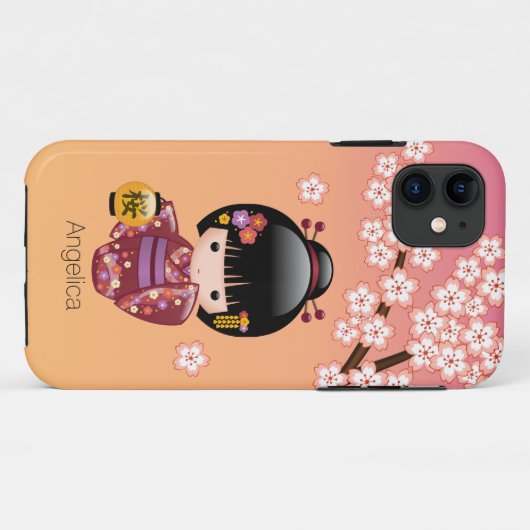 桜こけし人形 – 芸者ガールオンピーチ Case-Mate iPhoneケース (裏面(横))
