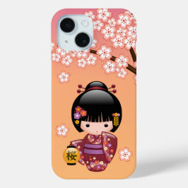 桜こけし人形 – 芸者ガールオンピーチ iPhone 15ケース