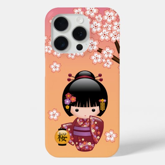 桜こけし人形 – 芸者ガールオンピーチ Case-Mate iPhoneケース (裏面)