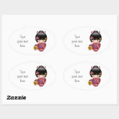 桜こけし人形 – 芸者ガールオンホワイト 楕円形シール (シート)