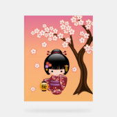 桜こけし人形 – 芸者ガールon黄色 アクリルサイン (正面)