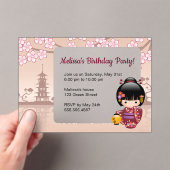 桜こけし透明ウィンドウ誕生日ベージュ アクリル招待状 (インサイチュ (ポータブル))