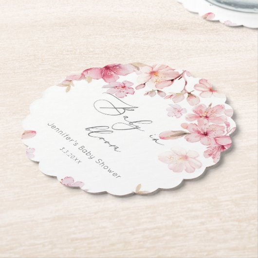 桜さくらんぼの花のベビー開花の赤ちゃんシャワー ペーパーコースター (アングル)
