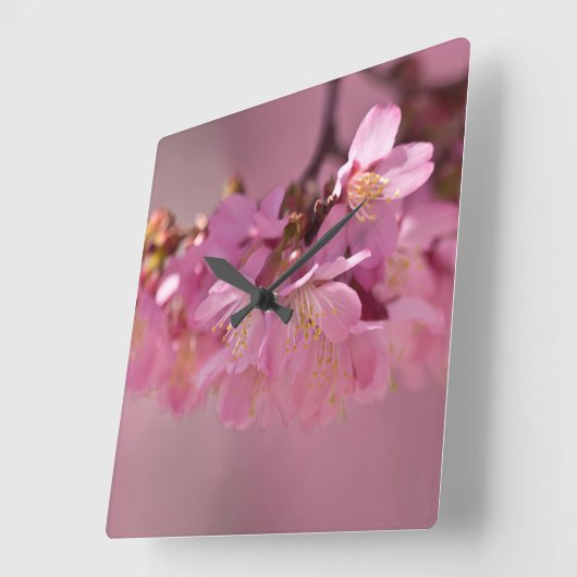 桜さくらんぼの花デリケートなピンク花束 スクエア壁時計 (傾斜)