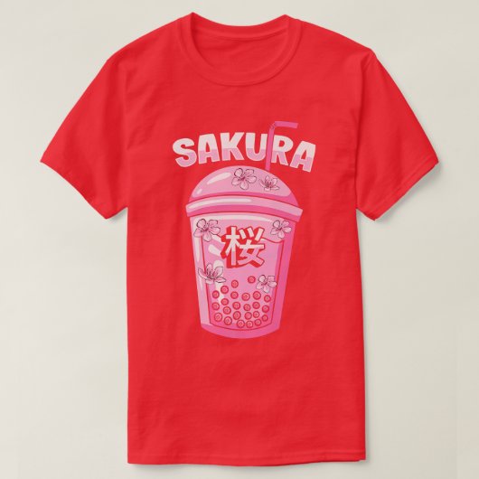 桜さくらんぼカルト用バブル日本の茶 Tシャツ (デザイン正面)