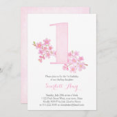 桜さくらんぼブロッサムガール1st誕生日パーティー 招待状 (正面/裏面)