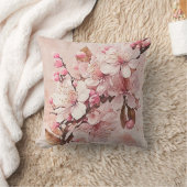 桜さくらんぼブロッサムピンクとホワイト クッション (ブランケット)
