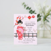 桜さくらんぼブロッサム日本のガールバースデーパーティー インビテーションポストカード (スタンド正面)