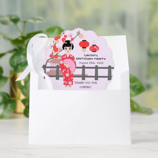 桜さくらんぼブロッサム日本のガールバースデーパーティー オーナメントカード (封筒)