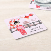 桜さくらんぼブロッサム日本のガールバースデーパーティー スクエアペーパーコースター (アングル)