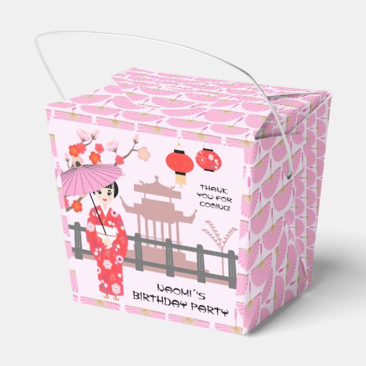 桜さくらんぼブロッサム日本のガールバースデーパーティー フェイバーボックス (裏面サイド)