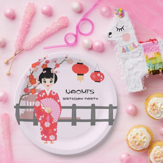 桜さくらんぼブロッサム日本のガールバースデーパーティー ペーパープレート (パーティー)