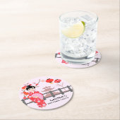 桜さくらんぼブロッサム日本のガールバースデーパーティー ラウンドペーパーコースター (インサイチュ)