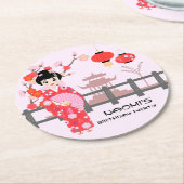 桜さくらんぼブロッサム日本のガールバースデーパーティー ラウンドペーパーコースター (アングル)