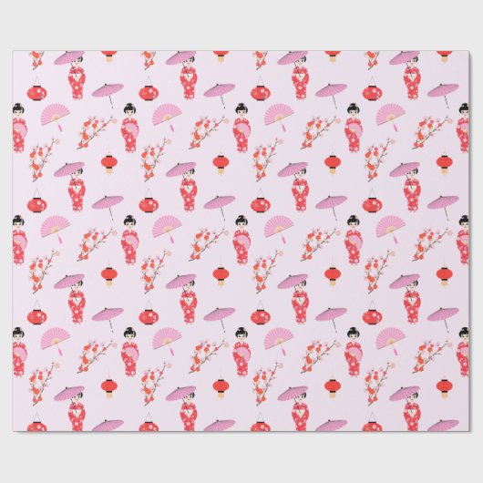 桜さくらんぼブロッサム日本のガールバースデーパーティー ラッピングペーパー (フラット)