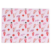 桜さくらんぼブロッサム日本のガールバースデーパーティー ラージペーパーバッグ (裏面)