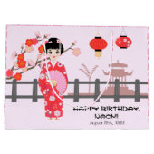 桜さくらんぼブロッサム日本のガールバースデーパーティー ラージペーパーバッグ (裏面)