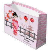 桜さくらんぼブロッサム日本のガールバースデーパーティー ラージペーパーバッグ (裏面アングル)