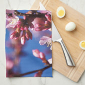 桜さくらんぼ花タッチブルー キッチンタオル (四つ折り)