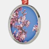 桜さくらんぼ花タッチブルー メタルオーナメント (左)