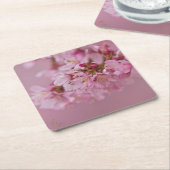 桜さくらんぼ花ピンク淡い色のリフレクション スクエアペーパーコースター (アングル)