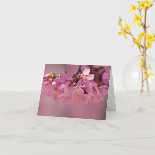 桜さくらんぼ花繊細なピンクブーケ カード (黄色い花)