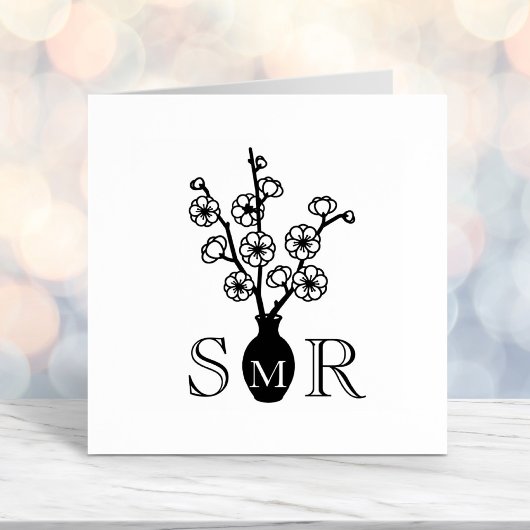 桜さくらんぼ花花瓶モノグラムイニシャル セルフインキングスタンプ