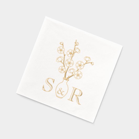 桜さくらんぼ花花瓶結婚ズモノグラム 箔ナプキン (左)