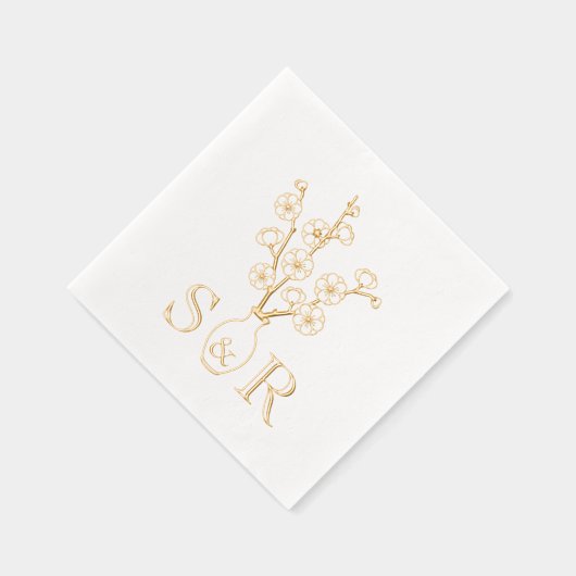 桜さくらんぼ花花瓶結婚ズモノグラム 箔ナプキン (右)
