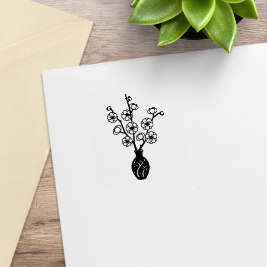 桜さくらんぼ花花瓶1x1 ラバースタンプ