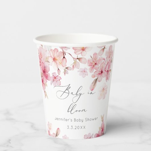桜さくらんぼ花赤面ピンク赤ちゃんシャワー 紙コップ (裏面)