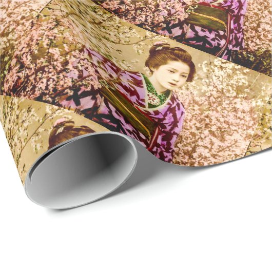 桜で提起しているヴィンテージの芸者 ラッピングペーパー (ロールコーナー)
