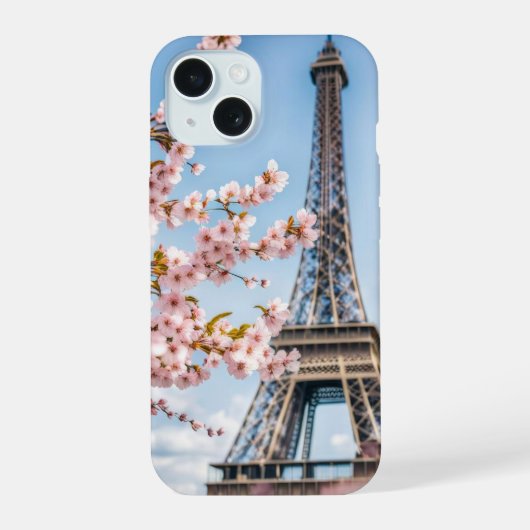 桜とエッフェルタワータオル iPhone 15ケース (裏面)