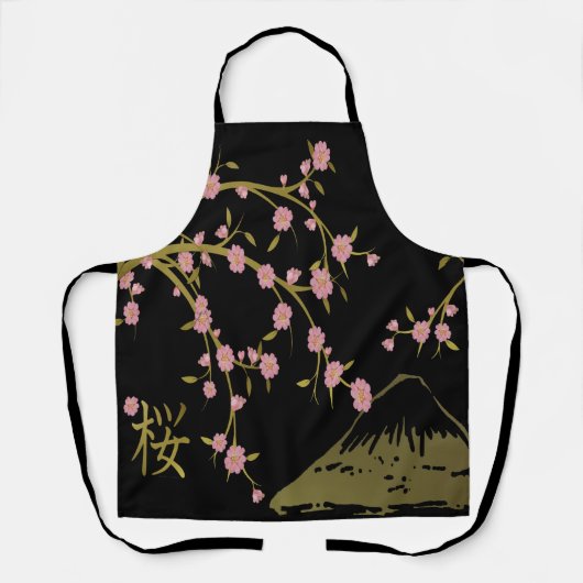 桜とゴールドブラックの日本屏風 エプロン (正面)